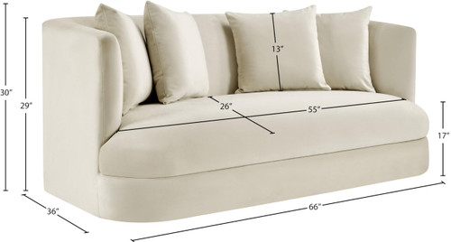 Loveseat with Ultra Luxe Cream 460 GSM Velvet, Solid Wood Frame, 66" W x 36" D x 30" H, Cream