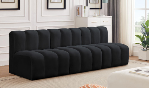 Modular Sofa with Soft Black Velvet, Deep Channel Tufting, Modular Design, 89.5" W x 31" D x 30" H, Black