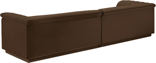 Modular Sofa with Soft Brown Velvet Fabric, Deep Channel Tufting, Curved Arms, 118" W x 35" D x 28" H, Brown