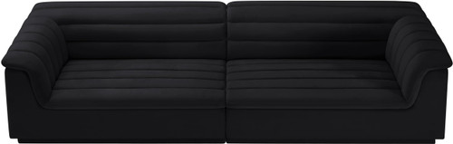 Modular Sofa with Soft Black Velvet Fabric, Deep Channel Tufting, Curved Arms, 118" W x 35" D x 28" H, Black