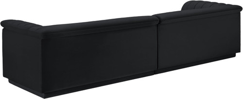 Modular Sofa with Soft Black Velvet Fabric, Deep Channel Tufting, Curved Arms, 118" W x 35" D x 28" H, Black