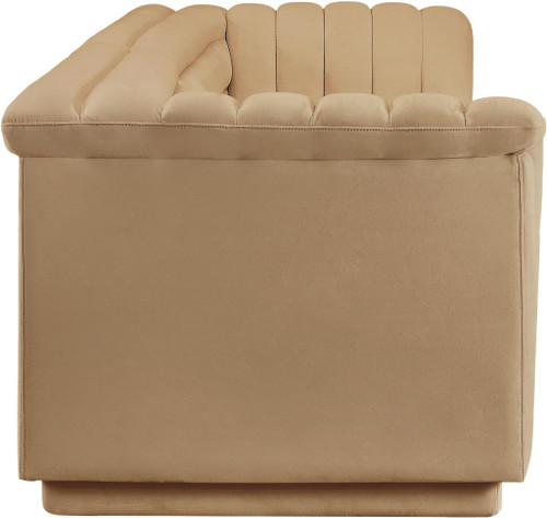 Modular Sofa with Soft Camel Velvet Fabric, Deep Channel Tufting, Curved Arms, 118" W x 35" D x 28" H, Camel