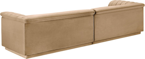 Modular Sofa with Soft Camel Velvet Fabric, Deep Channel Tufting, Curved Arms, 118" W x 35" D x 28" H, Camel