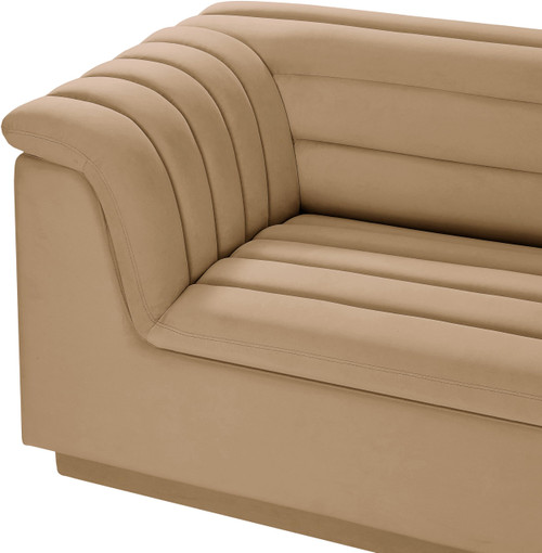 Modular Sofa with Soft Camel Velvet Fabric, Deep Channel Tufting, Curved Arms, 118" W x 35" D x 28" H, Camel