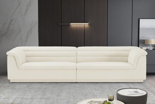 Modular Sofa with Soft Cream Velvet Fabric, Deep Channel Tufting, Curved Arms, 118" W x 35" D x 28" H, Cream