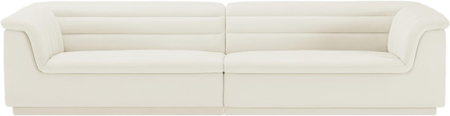 Modular Sofa with Soft Cream Velvet Fabric, Deep Channel Tufting, Curved Arms, 118" W x 35" D x 28" H, Cream