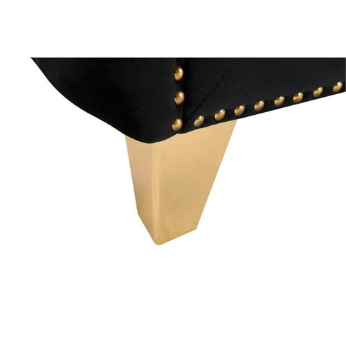 Sofa with Deep Button Tufting, Gold Nailhead Trim and Sturdy Gold Iron Legs, Black Velvet, 90" W x 34" D x 30" H