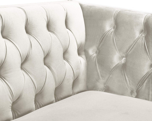 Sofa with Deep Button Tufting, Gold Nailhead Trim and Sturdy Gold Iron Legs, Cream Velvet, 90" W x 34" D x 30" H