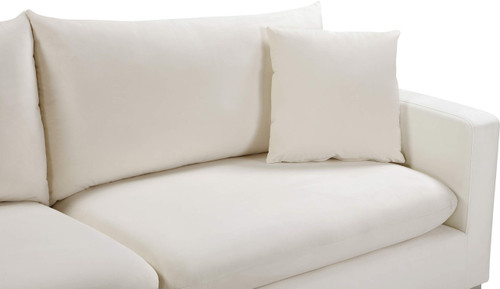 Velvet Upholstered Loveseat with Stainless Steel Legs in Rich Gold or Chrome Finish, Cream, 58" W x 33.5" D x 30" H