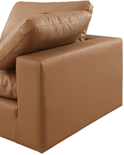 Upholstered Modular Sofa with Soft Cognac Vegan Leather, Fiber-Filled, 119" W x 40" D x 34.5" H, Cognac