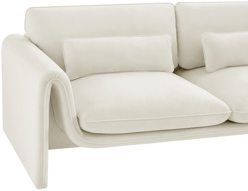 Velvet Upholstered Sofa with Soft Cream Velvet Fabric, Curved Arms, 86" W x 38" D x 31" H, Cream