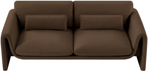 Velvet Upholstered Sofa with Soft Brown Velvet Fabric, Curved Arms, 86" W x 38" D x 31" H, Brown