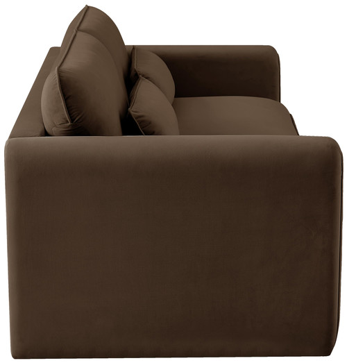 Velvet Upholstered Sofa with Soft Brown Velvet Fabric, Curved Arms, 86" W x 38" D x 31" H, Brown