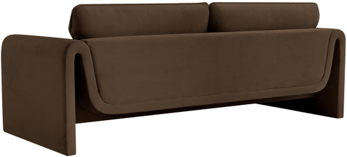Velvet Upholstered Sofa with Soft Brown Velvet Fabric, Curved Arms, 86" W x 38" D x 31" H, Brown