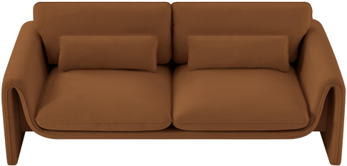 Velvet Upholstered Sofa with Soft Saddle Velvet Fabric, Curved Arms, 86" W x 38" D x 31" H, Saddle