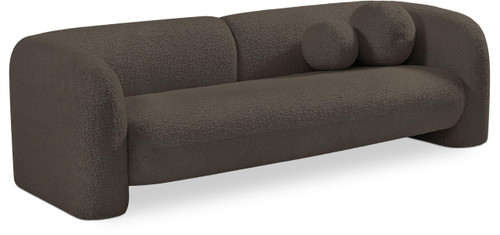 Boucle Fabric Upholstered Sofa with Rich Brown Boucle Fabric, Ball Pillows Included, 89" W x 34" D x 27" H, Brown