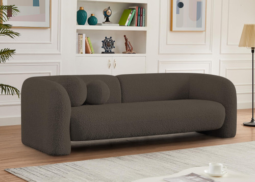 Boucle Fabric Upholstered Sofa with Rich Brown Boucle Fabric, Ball Pillows Included, 89" W x 34" D x 27" H, Brown