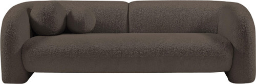 Boucle Fabric Upholstered Sofa with Rich Brown Boucle Fabric, Ball Pillows Included, 89" W x 34" D x 27" H, Brown