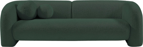 Boucle Fabric Upholstered Sofa with Rich Green Boucle Fabric, Ball Pillows Included, 89" W x 34" D x 27" H, Green