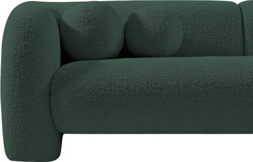 Boucle Fabric Upholstered Sofa with Rich Green Boucle Fabric, Ball Pillows Included, 89" W x 34" D x 27" H, Green