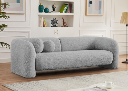 Boucle Fabric Upholstered Sofa with Rich Grey Boucle Fabric, Ball Pillows Included, 89" W x 34" D x 27" H, Grey