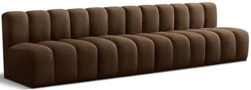 Modular Sofa with Soft Brown Velvet, Deep Channel Tufting, Modular Design, 119" W x 31" D x 30" H, Brown