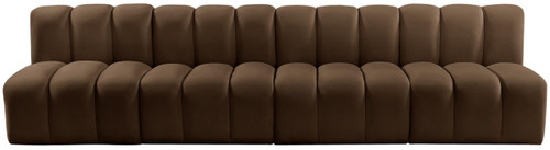 Modular Sofa with Soft Brown Velvet, Deep Channel Tufting, Modular Design, 119" W x 31" D x 30" H, Brown