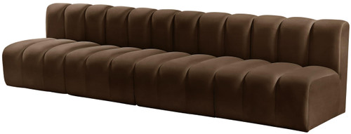 Modular Sofa with Soft Brown Velvet, Deep Channel Tufting, Modular Design, 119" W x 31" D x 30" H, Brown