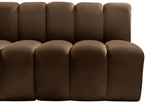 Modular Sofa with Soft Brown Velvet, Deep Channel Tufting, Modular Design, 119" W x 31" D x 30" H, Brown
