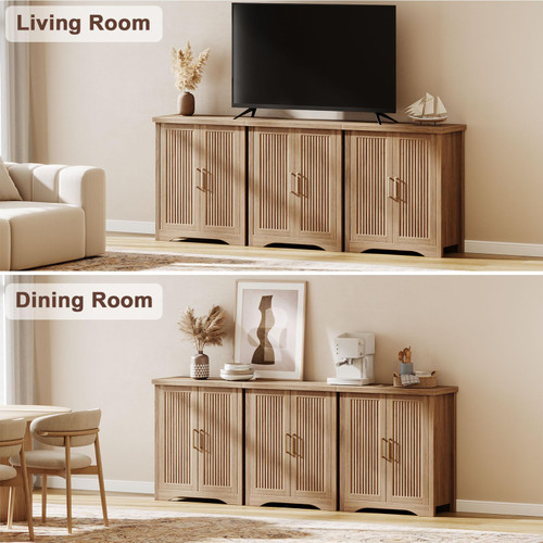 29" Fluted Sideboard Buffet Cabinet with Storage,Natural Oak