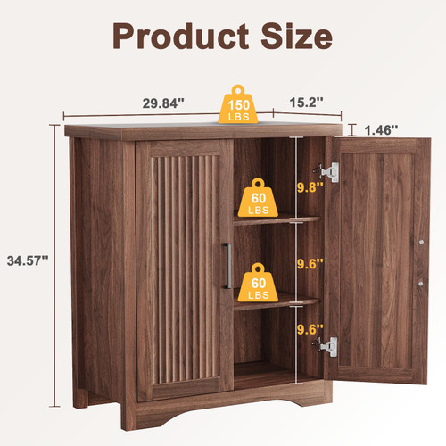 29" Fluted Sideboard Buffet Cabinet with Storage,Walnut