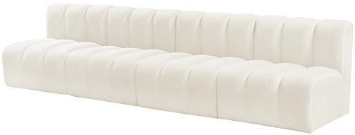 Modular Sofa with Soft Cream Velvet, Deep Channel Tufting, Modular Design, 119 W x 31 D x 30 H, Cream