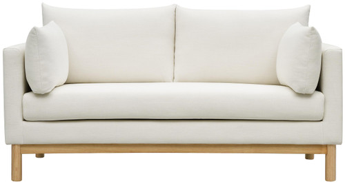 Mid-Century Modern Linen Textured Fabric Upholstered Loveseat, Cream Linen Textured Fabric, Natural Finish Wood Base, 66" W x 33.5" D x 33" H, Cream