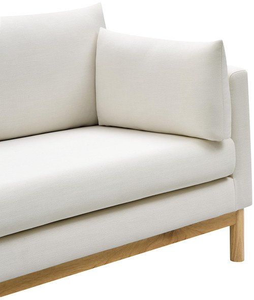 Mid-Century Modern Linen Textured Fabric Upholstered Loveseat, Cream Linen Textured Fabric, Natural Finish Wood Base, 66" W x 33.5" D x 33" H, Cream