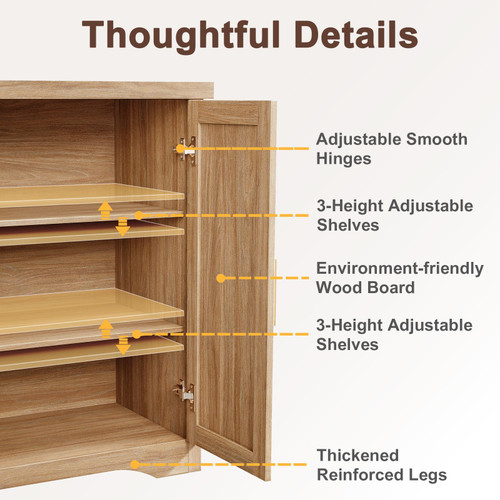 55" Fluted Sideboard Buffet Cabinet with Storage,Natural Oak
