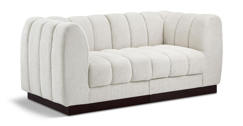 Modular Sofa with Soft Cream Chenille Cross Hatched Fabric, Solid Wood Espresso Base, 69" W x 34.5" D x 29" H, Cream