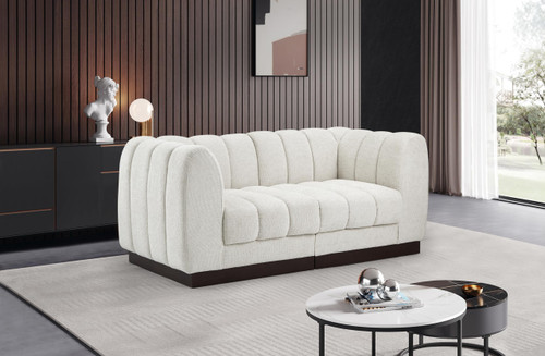 Modular Sofa with Soft Cream Chenille Cross Hatched Fabric, Solid Wood Espresso Base, 69" W x 34.5" D x 29" H, Cream