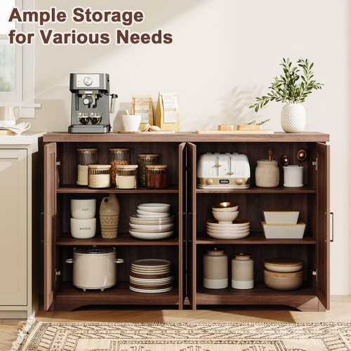 55" Fluted Sideboard Buffet Cabinet with Storage,Walnut