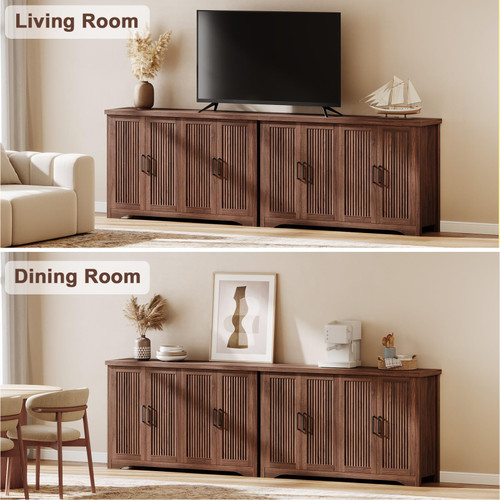 55" Fluted Sideboard Buffet Cabinet with Storage,Walnut