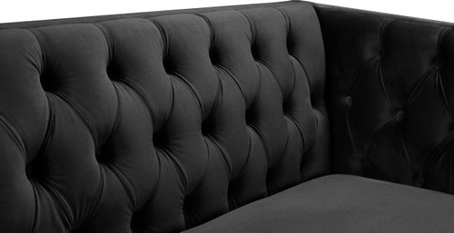Loveseat with Deep Button Tufting, Gold Nailhead Trim and Sturdy Gold Iron Legs, Black Velvet, 66" W x 34" D x 30" H
