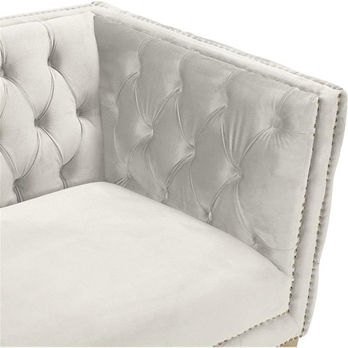 Loveseat with Deep Button Tufting, Gold Nailhead Trim and Sturdy Gold Iron Legs, Cream Velvet, 66" W x 34" D x 30" H