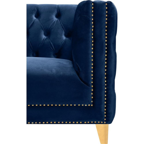 Loveseat with Deep Button Tufting, Gold Nailhead Trim and Sturdy Gold Iron Legs, Navy Velvet, 66" W x 34" D x 30" H