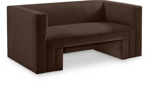 Velvet Upholstered Loveseat with Rich Brown Velvet, Solid Wood Frame, 63" W x 34.5" D x 28" H, Brown