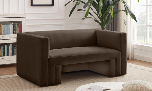 Velvet Upholstered Loveseat with Rich Brown Velvet, Solid Wood Frame, 63" W x 34.5" D x 28" H, Brown