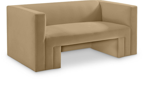 Velvet Upholstered Loveseat with Soft Camel Velvet, Solid Wood Frame, 63" W x 34.5" D x 28" H, Camel
