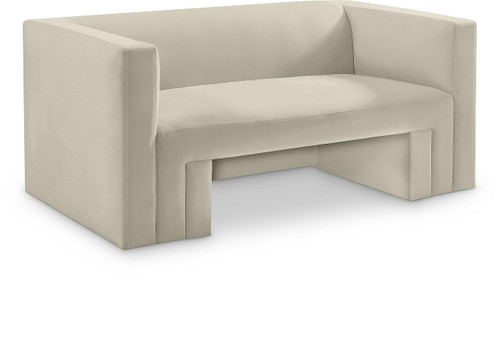 Velvet Upholstered Loveseat with Rich Cream Velvet, Solid Wood Frame, 63" W x 34.5" D x 28" H, Cream