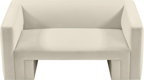 Velvet Upholstered Loveseat with Rich Cream Velvet, Solid Wood Frame, 63" W x 34.5" D x 28" H, Cream