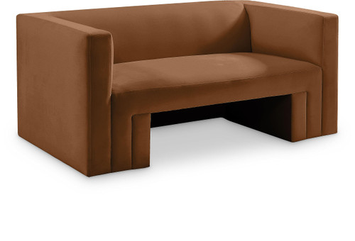 Velvet Upholstered Loveseat with Soft Saddle Brown Velvet, Solid Wood Frame, 63" W x 34.5" D x 28" H, Saddle