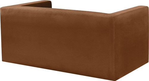 Velvet Upholstered Loveseat with Soft Saddle Brown Velvet, Solid Wood Frame, 63" W x 34.5" D x 28" H, Saddle