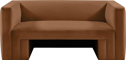 Velvet Upholstered Loveseat with Soft Saddle Brown Velvet, Solid Wood Frame, 63" W x 34.5" D x 28" H, Saddle